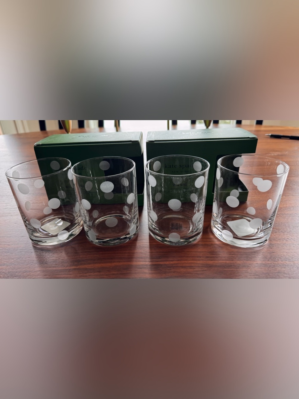 kate spade Etched Pearl Dots Whiskey/OlGlass Tumblers Set of 4 NWT and Box